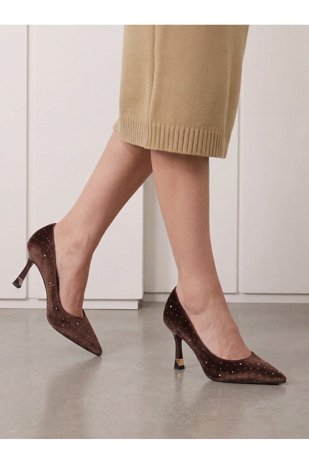 Vela Viven Women's Pointed Toe Heeled Shoes 0012227 Brown Velvet