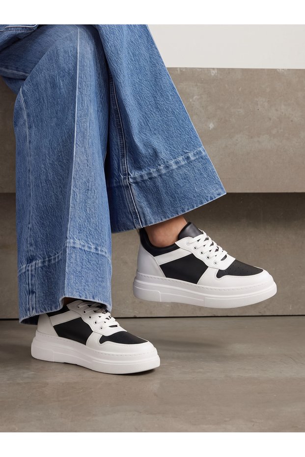 Mira Alba 8 cm Hidden Heeled Women's Sneaker 0012502 White Black Skin