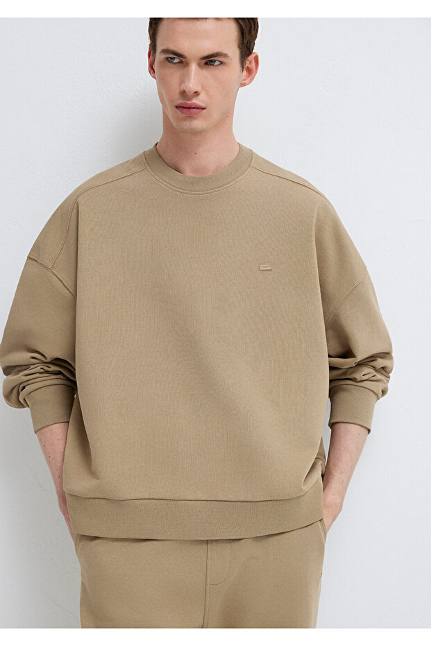 Crew Neck Beige Sweatshirt 0S10550-70362