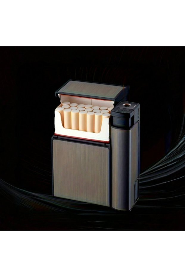 XP007M-BLACK 20PCS Capacity Metal Cigarette Case for 84mm Size with Lighter Case, Creative Cigarette