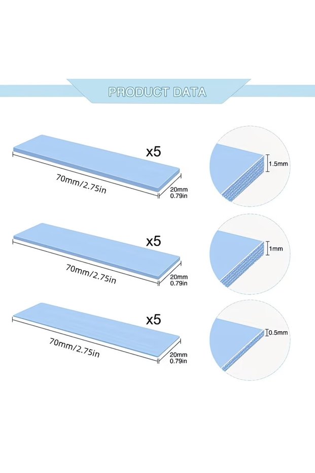 Blue 15 pieces 15 Pieces of Heat-Conducting Silicone Pads with a Thermal Conductivity of 6.0 W/m-K,