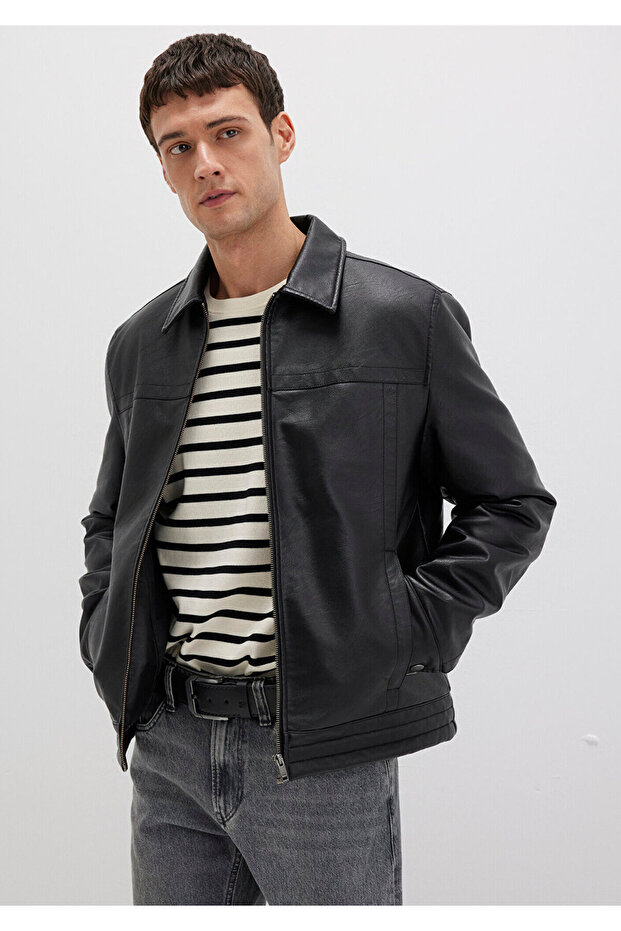Men's Black M0110635-71379 Leather Jacket