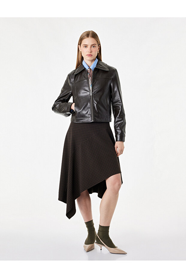 Asymmetrical A-Line Regular Waist Midi Plaid Skirt