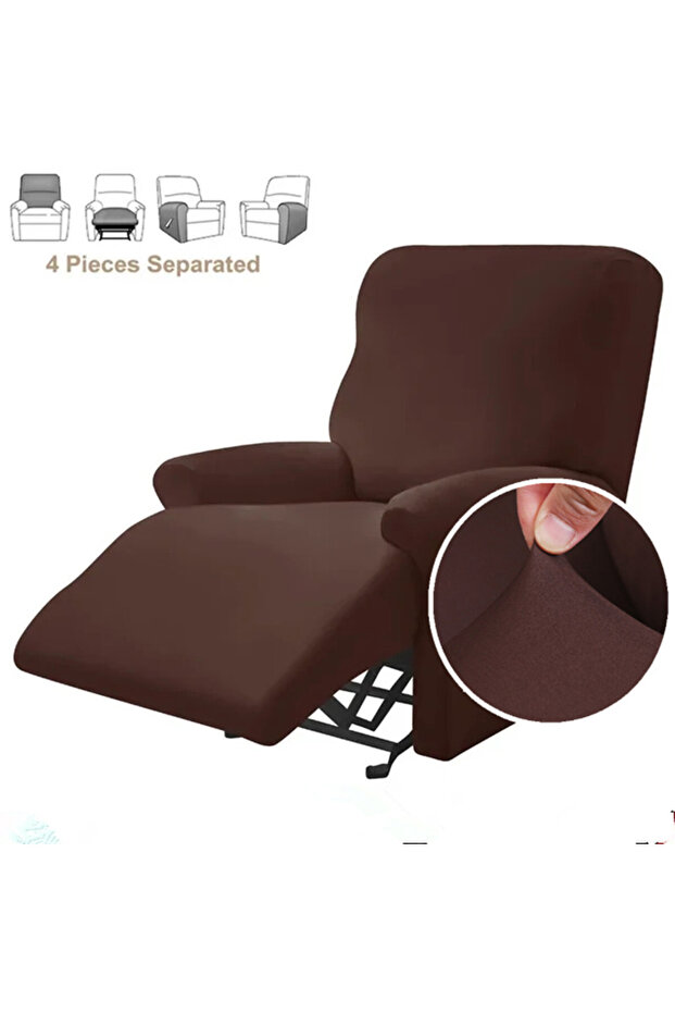 Brown 4pcs/set Solid Color Stretch Recliner Sofa Cover for Living Room Elastic Non Slip Armchair Cov