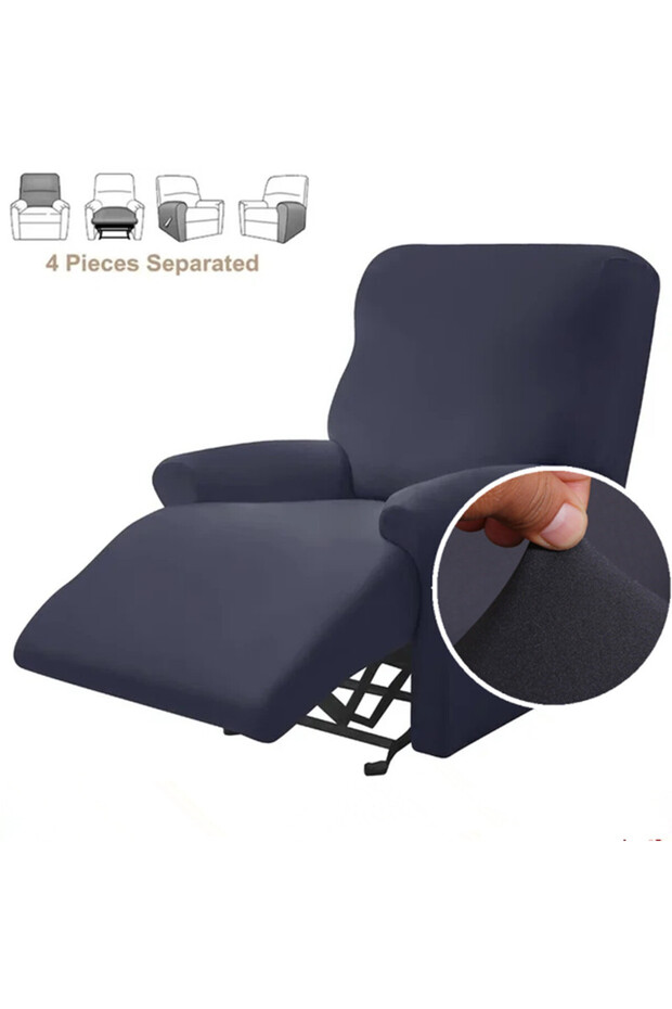 Dark Grey 4pcs/set Solid Color Stretch Recliner Sofa Cover for Living Room Elastic Non Slip Armchair