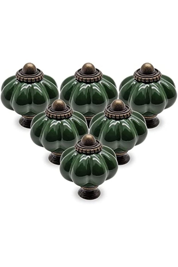 35 38mm Dark Green 3/6/12PCS Polished Metal & Dark Green Ceramic Knobs Set - Secure Cabinet and Dres