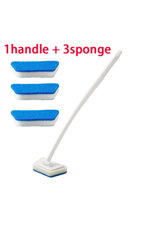1handle 3sponges Bathroom Sponge Cleaning Brush Multi-Functional Tool Long Handle Removable Househol