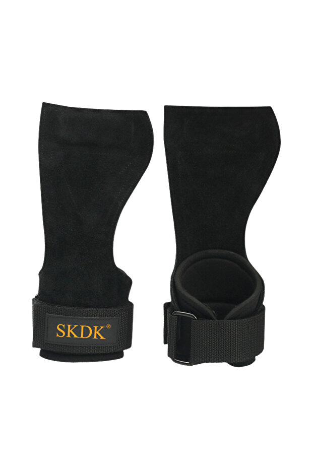 Black (2Pcs) 2Pcs Cowhide Gym Gloves Grips Anti-Skid Weight Power Belt Lifting Pads Deadlift Workout