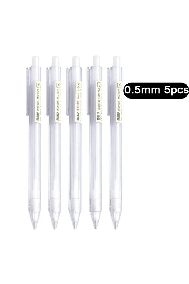 0.5mm-5pcs 5 Pcs/Set Mechanical Pencil White Simple Automatic Pen 0.5/0.7mm for Students School Supp