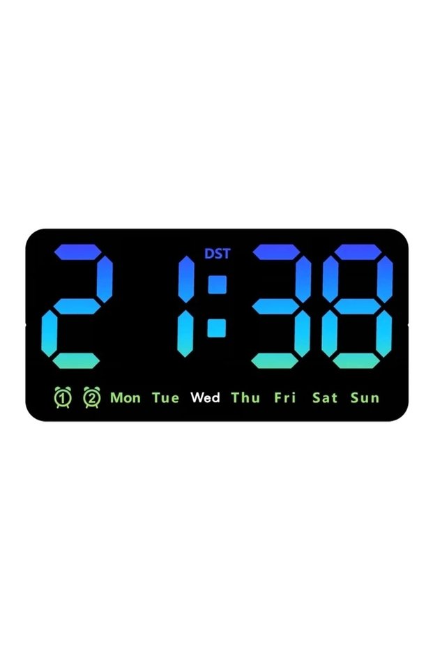 Colorful Blue Voice Control Large Digital Wall Clock Temperature Date Week DST Snooze Table Clock 12