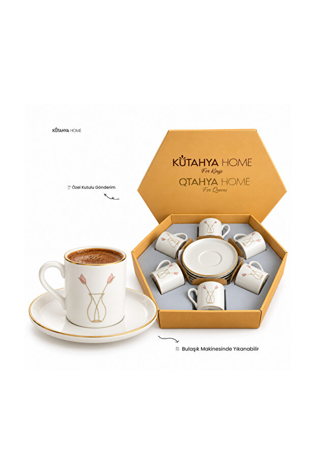 Porcelain Turkish Coffee Cup Set for 6 People – Gift, Stylish Design