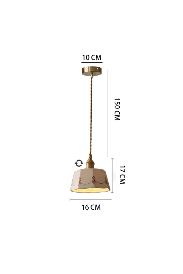 A Japanese Retro Brass-Glazed Printed Ceramic Chandelier Simple Bedroom Bedside Restaurant Bar Entra