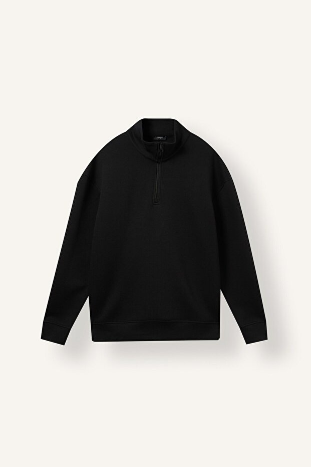 Boxy Fit Stand Collar Half Zip Skuba Diver Fabric Sweatshirt E9363Ax25Au