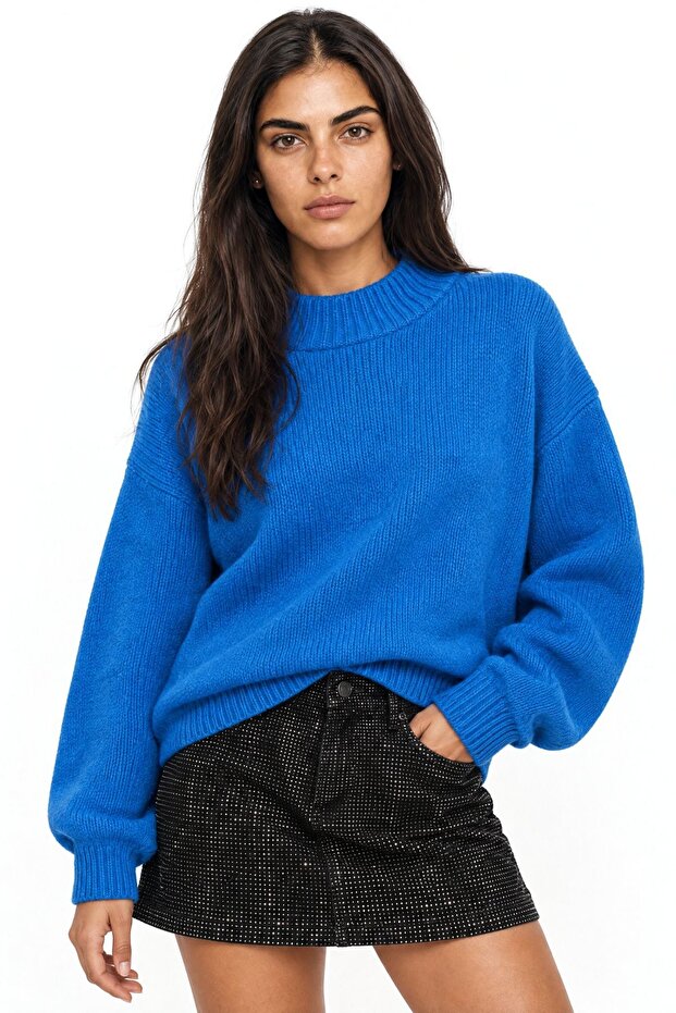 Mixray Relaxed Fit Round Neck Thick Knit Sweater
