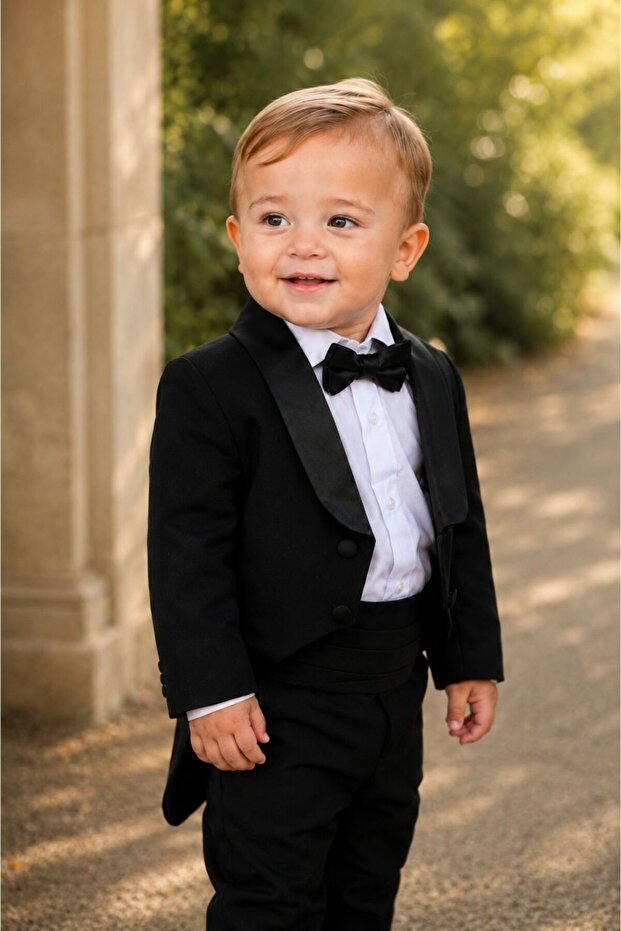 Chaton Dor Boy's Black Frock Set