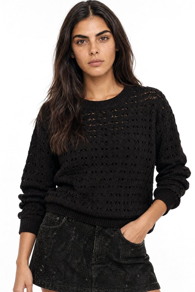 Mixray Textured Knit Relaxed Fit Short Sweater, Round Neck