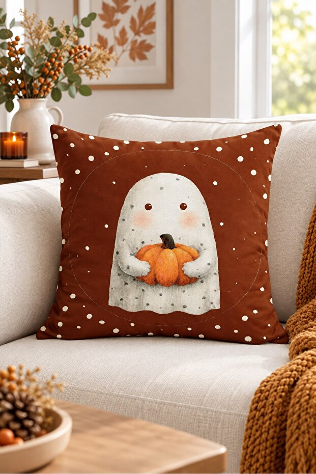Double-Sided Printed Velvet Texture Autumn and Pumpkin Pattern Throw Pillow Cover