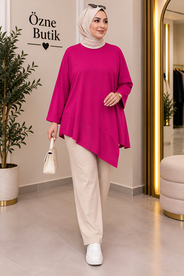 Women's 100% Cotton Lycra Asymmetrical Combed Cotton Tunic