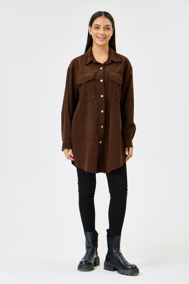 Women's Cocoa Italian Long Velvet Oversize Shirt Tunic 40 - 46 Size