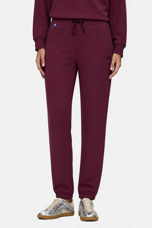 Jatavia Burgundy Elastic Cuffed Cotton Embroidered Standard Fit Women's Sweatpants