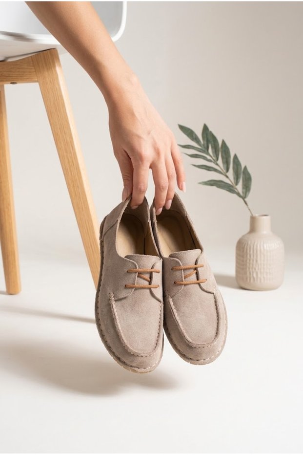 Velvet Lace-Up Genuine Leather Ballerinas