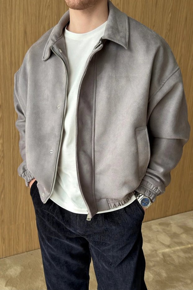 Kirba Suede Material Oversize Zippered Men's Bomber Jacket