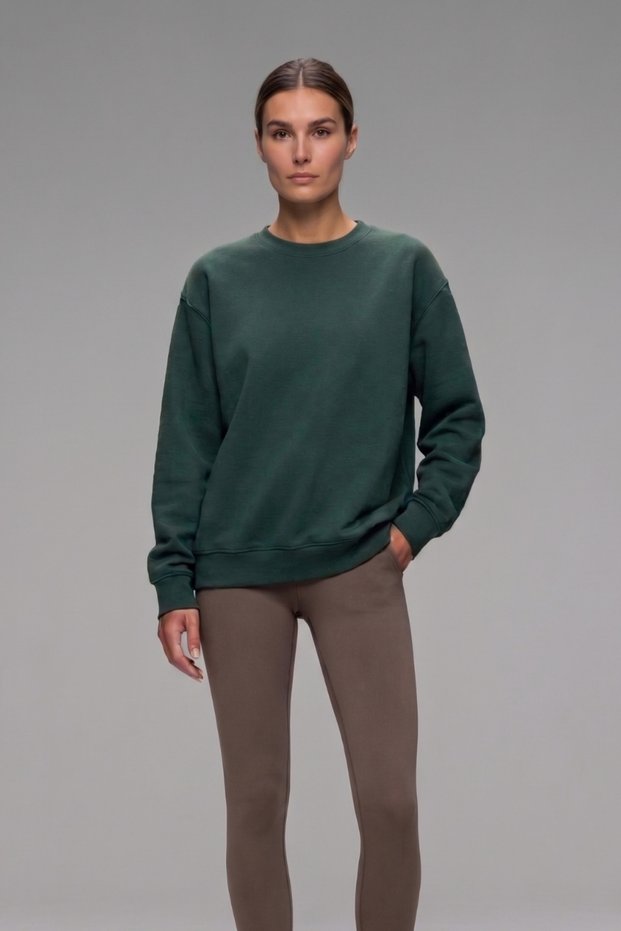 Kadın Geniş Kalıp Bisiklet Yaka Basic Düz Sweatshirt