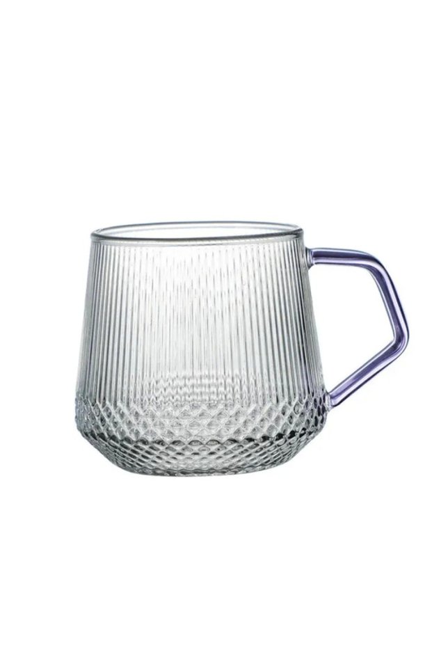 350 Ml Heat Resistant Striped Cup with Black Handle Borosilicate Coffee Tea and Presentation Cup