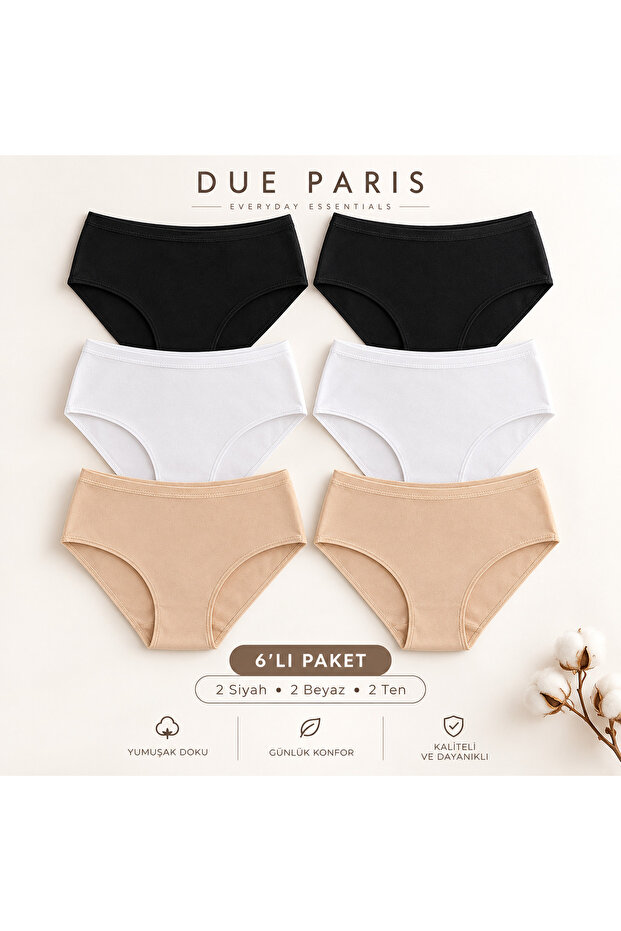 Women's 6-Pack Panties (Black-White-Nude) 90% Cotton Soft Textured Lycra Baton Triangle Panties