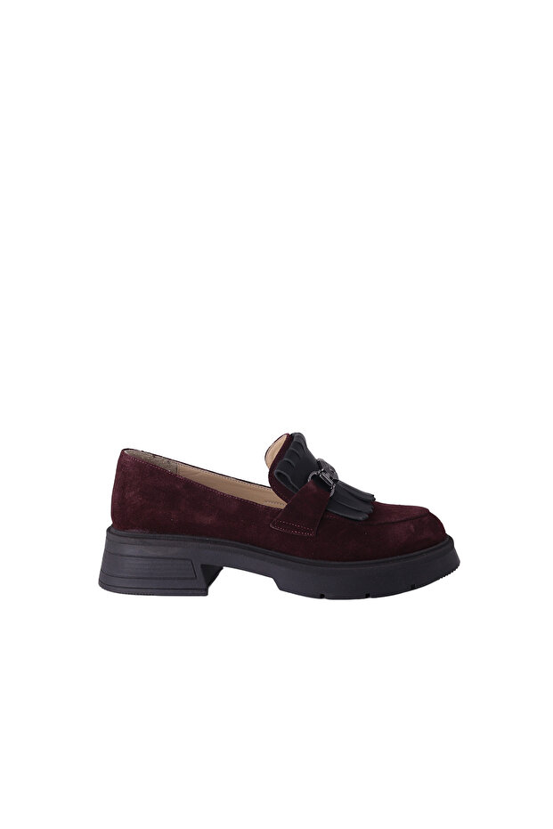 257003 Genuine Leather Loafer Women's Shoes with Buckle Ruffles