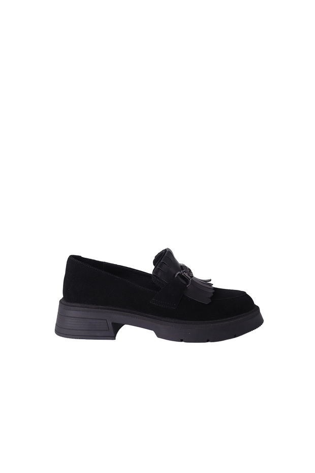 257003 Genuine Leather Loafer Women's Shoes with Buckle Ruffles