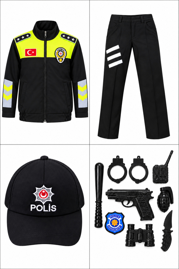 Unisex Children Green Traffic Police Costume Traffic Police Clothing Uniform O