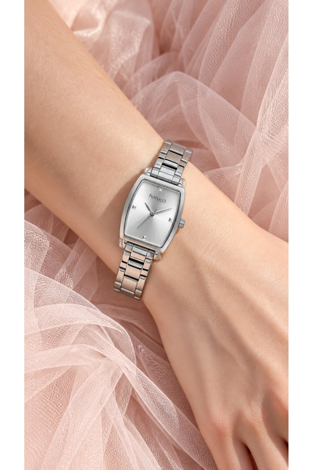 Silver Steel Cord Waterproof Cornered Mini Case Women's Wristwatch Evil Eye Beaded Bracelet