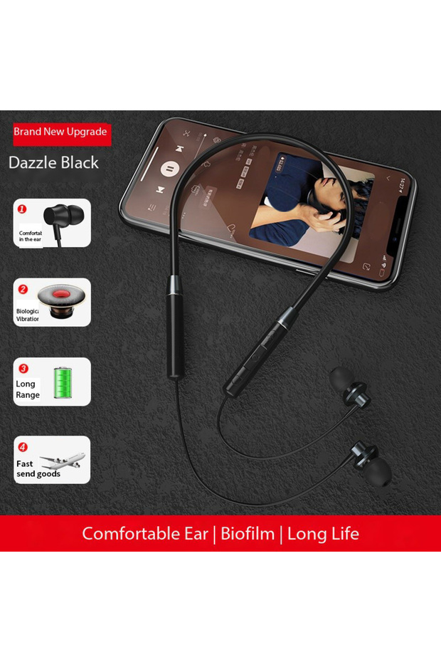 E05 Black Neckband Wireless Sports Headset Compatible With All Mobile Phones Suitable For Students B