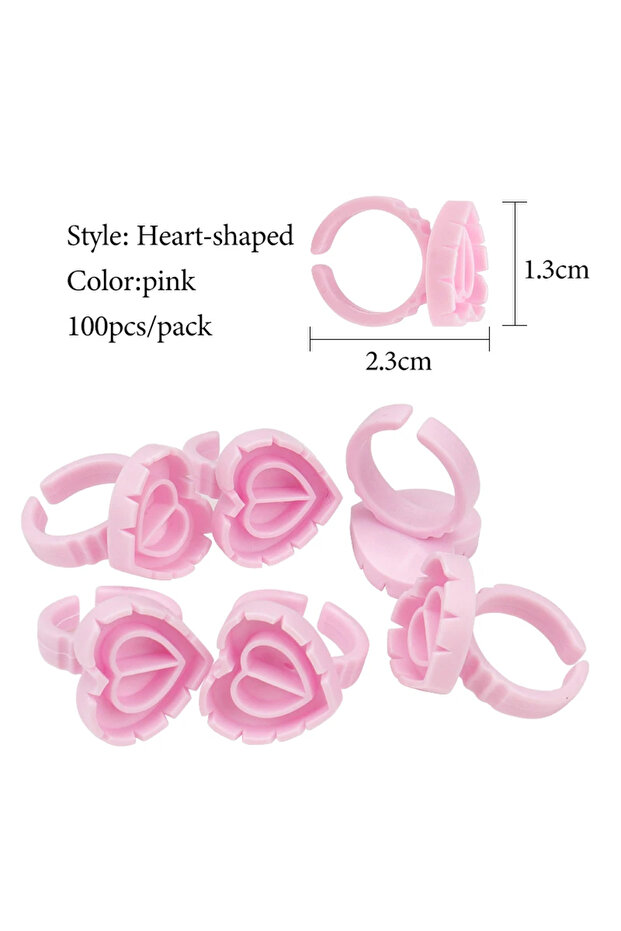 Pink 100 PCS Disposable Heart-shaped Plastic Glue Ring Cup Eyelash Extension Tattoo Pigment Holder P