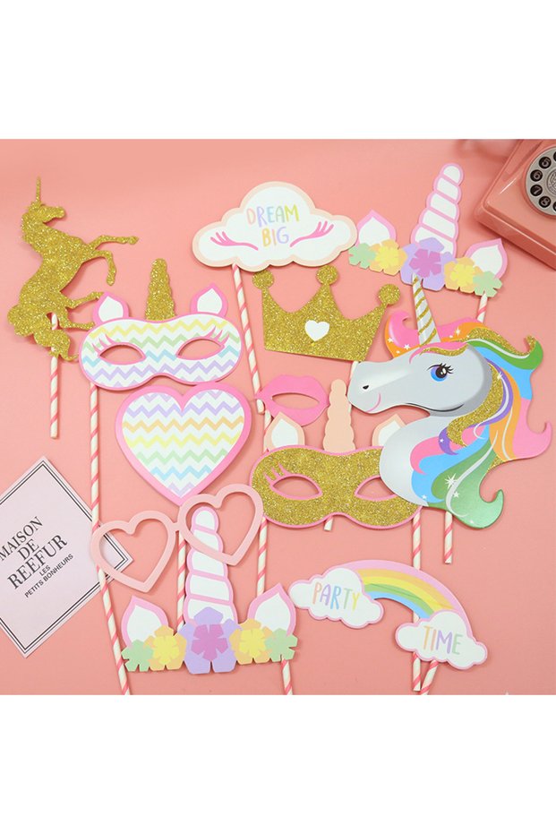 12pcs set 12pcs Unicorn Theme Photo Props Set Colorful Paper Handheld Photo Booth Props Funny Party