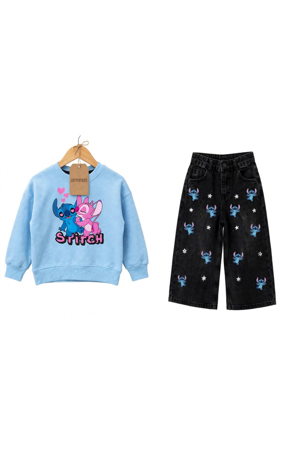 Girls' Printed Sweatshirt and Daisy Embroidered Jeans Two-Piece Set