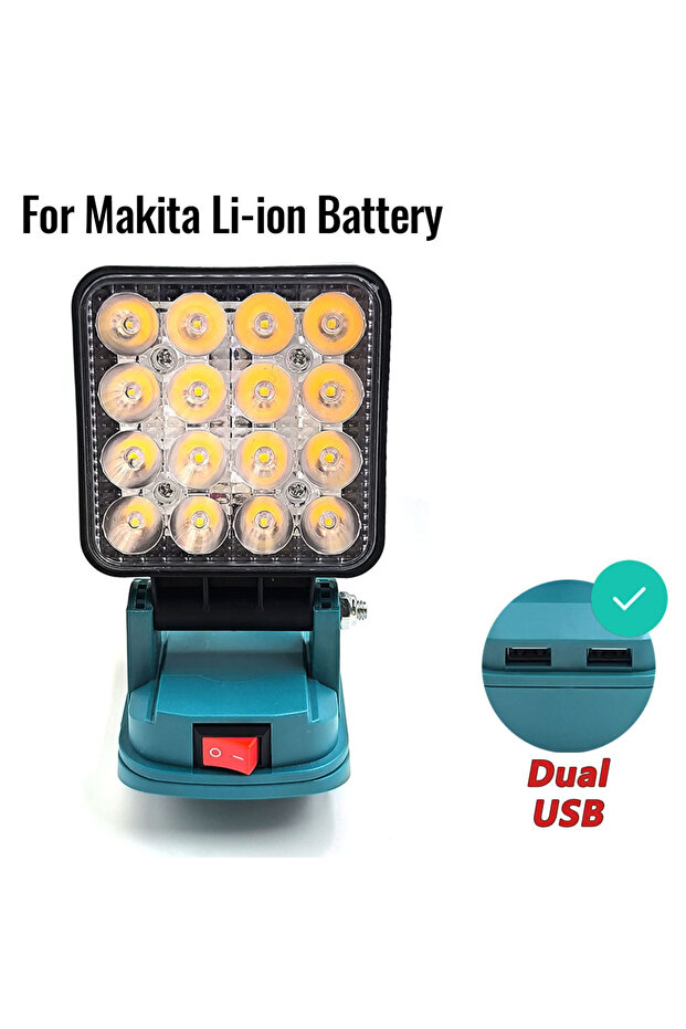 Blue-With USB For Makita 14.4V-18V Li-ion Battery Lantern Outdoor Flashlight Cordless LED Work Light
