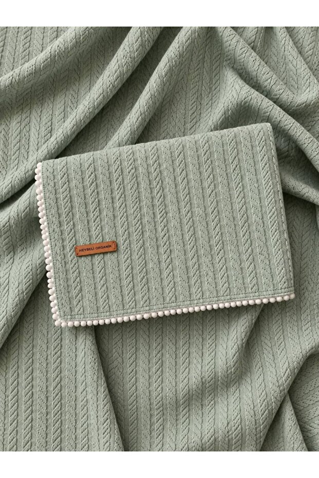 Cunda Series Knitted Pattern 100% Cotton Baby Pique Blanket Mint Green // 120X100 cm