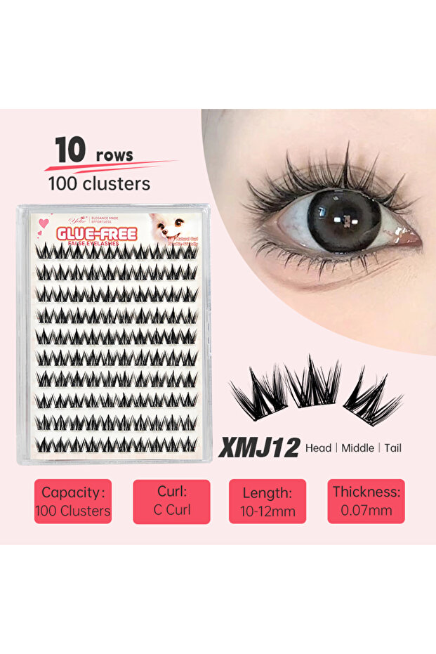 XMJ12 Yelix DIY Self-Adhesive Cluster Lashes 10 Rows Glue-Free DIY False Lashes Korean Manga Style S