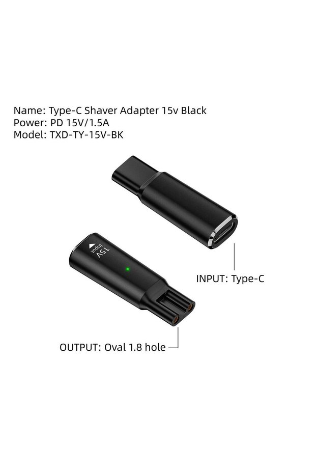 TXD-TY-15V-BK Hobo 15V HQ8505 Type-C Shaver Adapter Charging Converter for Philips Norelco One Blade
