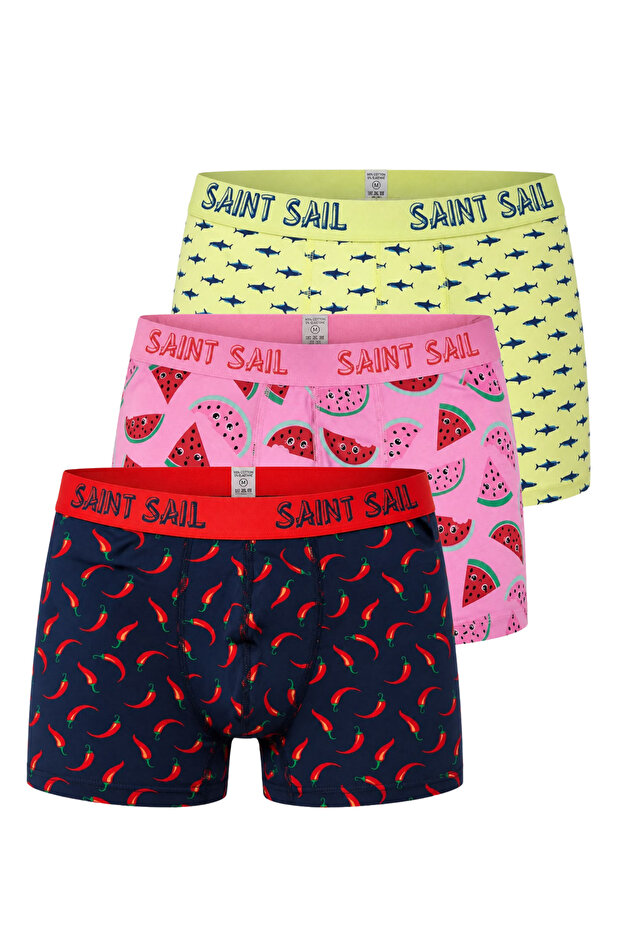Cotton Lycra Flexible Fabric Printed Colorful Patterned Set of 3 Men's Boxers