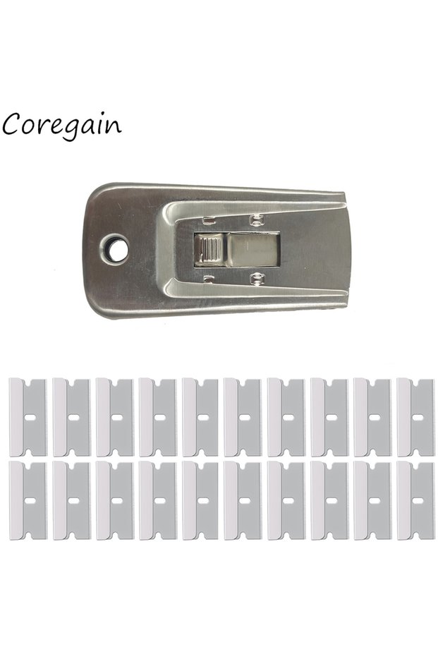 1 scraper 20 blades Razor Scraper Set Steel Multi Purpose Single Edge Razor Blade Scraper Window Cle