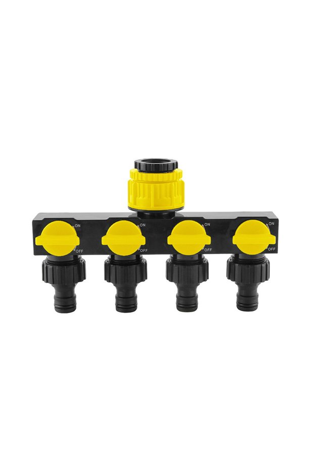 YELLOW Garden Hose Pipe Splitter 4-Way Faucet Diverter Tap Hose Connector Splitter Four Independent