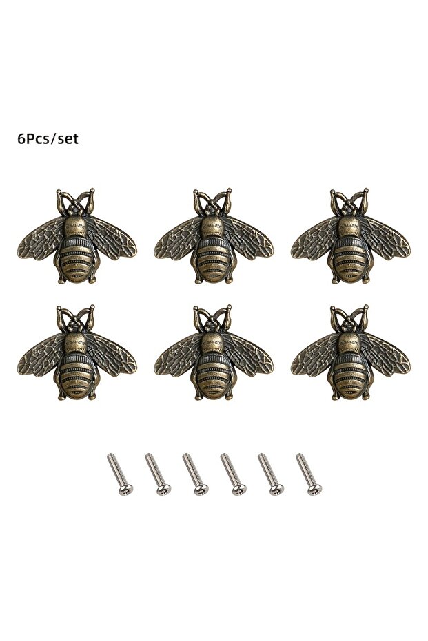 6Pcs pack 6pcs Vintage Antique Polished Bee Cabinet Handles Retro Beehive Style Bar-Shape Drawer Pul