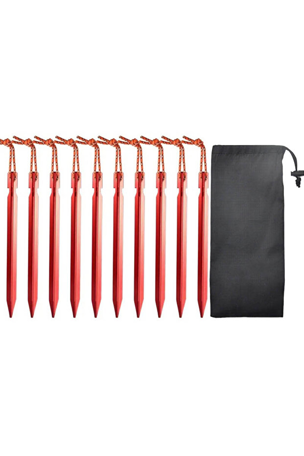 10PCS Red with bag 10pcs/Set Aluminum Alloy Ultralight Tent Pegs 18cm Outdoor Camping Ground Nail Re