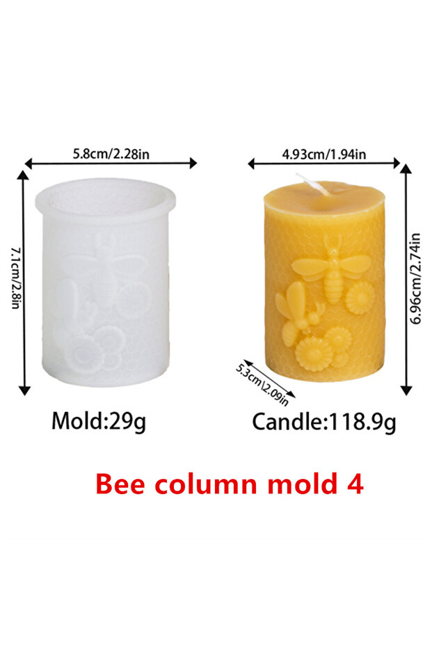 Bees Pillar Mold 4 Honeycomb Silicone Candle Mold DIY Cylinder Column Bee Flower Designs Candles Gyp