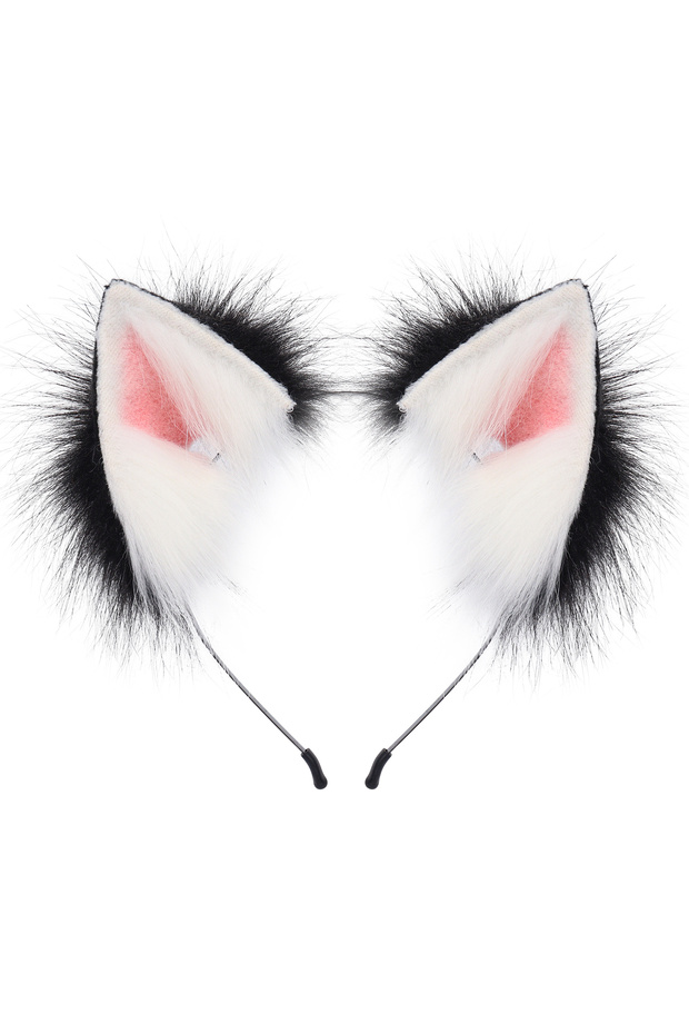 Blackwhitepink Handmade Faux Fur Animal Ears Headband Furry Cat Fox Ear Hairhoop Headwear Costume Ac