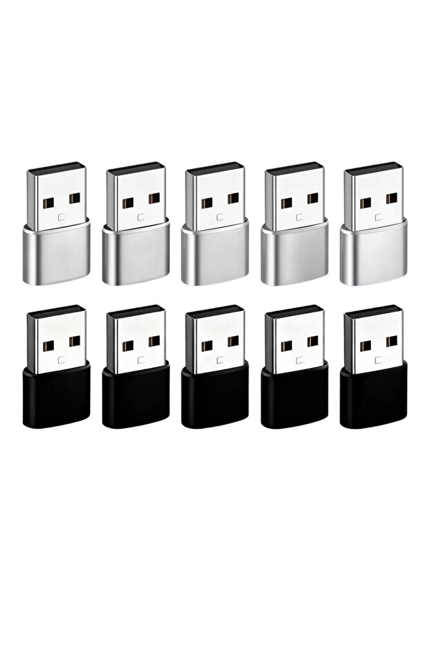 Blackandsilver10Pcs USB to USB-C Adapter, USB-C Female to USB Male Ultra-Fast Charging and OTG Conve