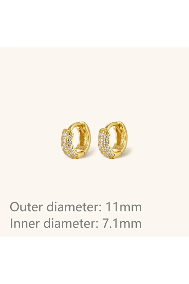 Gold-11mm 1/3Pairs Piercing Statement Triple Paved Hoop Earrings CZ Stone Gold Color Copper Huggies